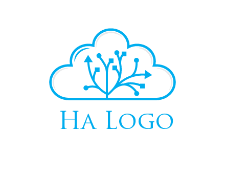 line art cloud with arrows and network lines
