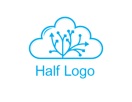 line art cloud with arrows and network lines