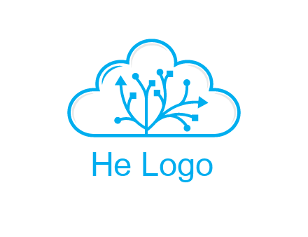 line art cloud with arrows and network lines