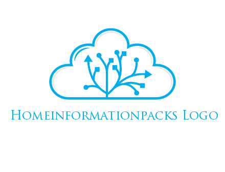 line art cloud with arrows and network lines