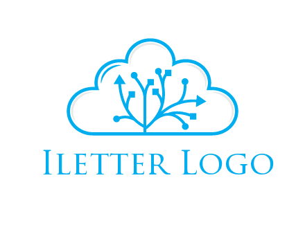 line art cloud with arrows and network lines