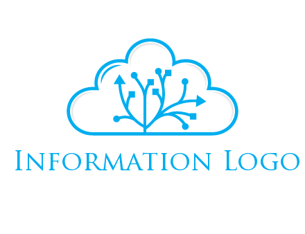 line art cloud with arrows and network lines