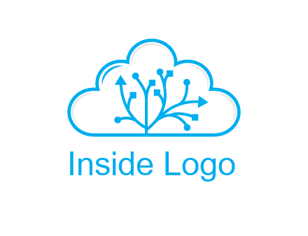 line art cloud with arrows and network lines
