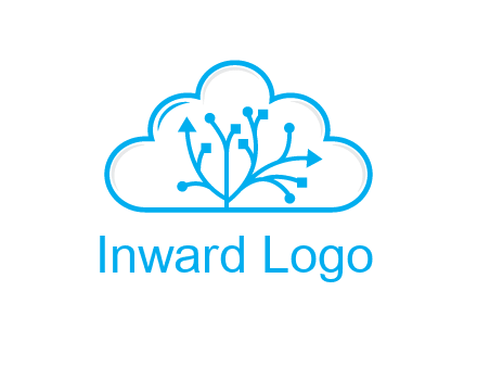 line art cloud with arrows and network lines