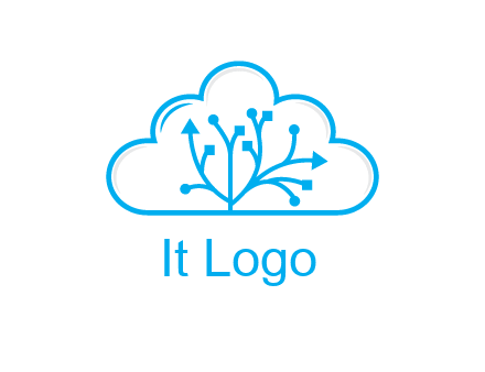 line art cloud with arrows and network lines