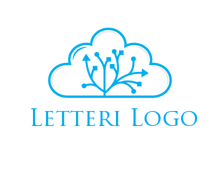 line art cloud with arrows and network lines