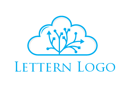 line art cloud with arrows and network lines