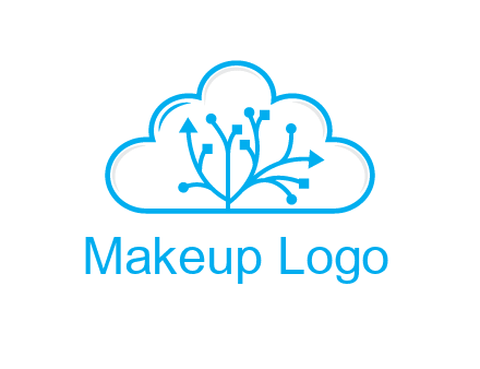 line art cloud with arrows and network lines