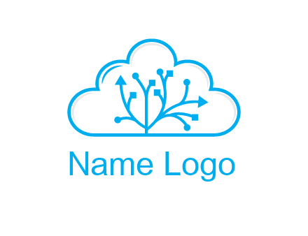 line art cloud with arrows and network lines