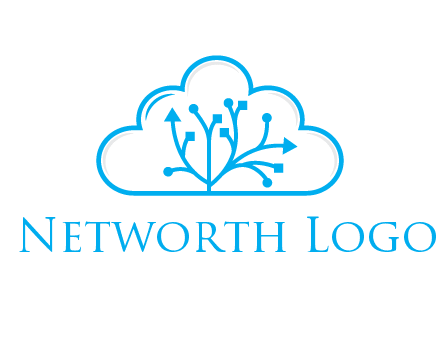 line art cloud with arrows and network lines