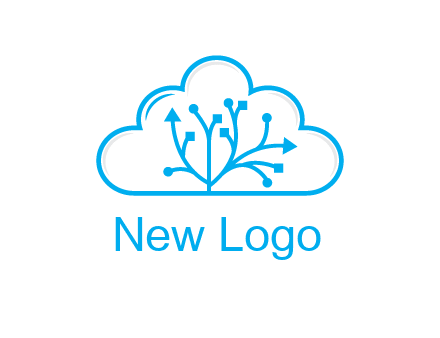 line art cloud with arrows and network lines