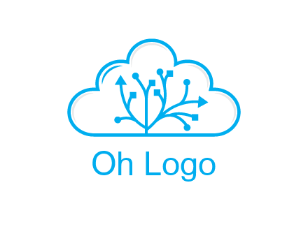 line art cloud with arrows and network lines