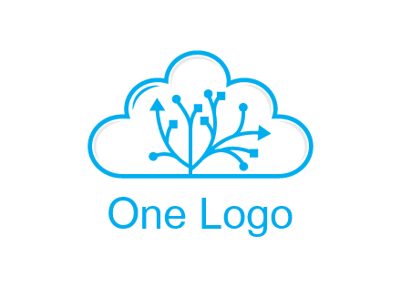 line art cloud with arrows and network lines