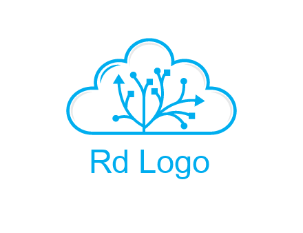 line art cloud with arrows and network lines