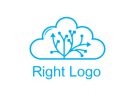 line art cloud with arrows and network lines