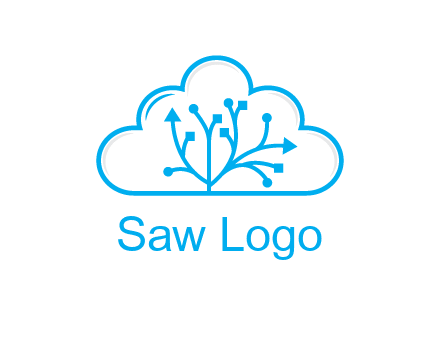 line art cloud with arrows and network lines