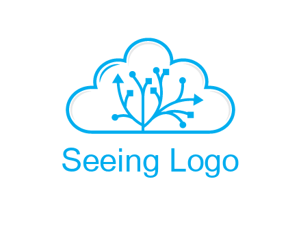 line art cloud with arrows and network lines