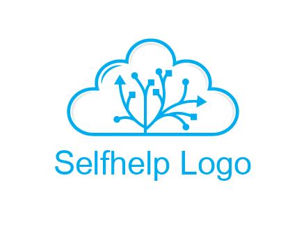 line art cloud with arrows and network lines
