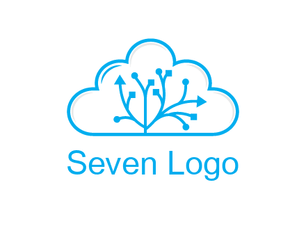 line art cloud with arrows and network lines