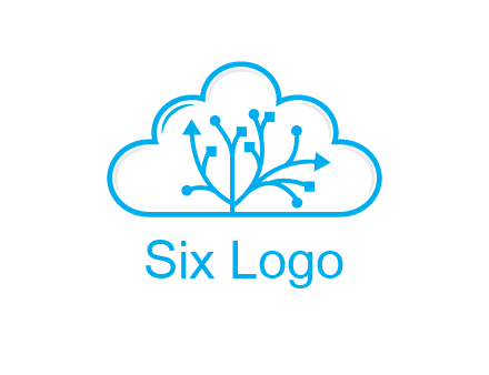line art cloud with arrows and network lines