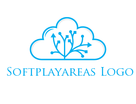 line art cloud with arrows and network lines