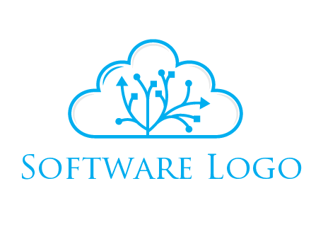 line art cloud with arrows and network lines
