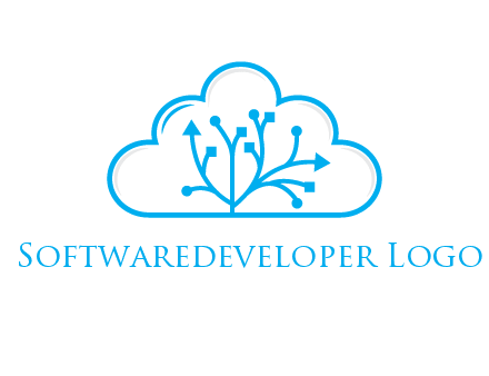 line art cloud with arrows and network lines