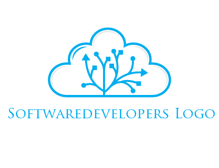 line art cloud with arrows and network lines