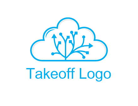 line art cloud with arrows and network lines