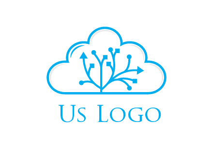 line art cloud with arrows and network lines
