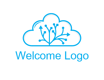 line art cloud with arrows and network lines