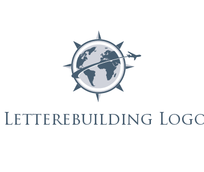 globe with swoosh and airplane in spiky circle