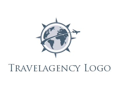 globe with swoosh and airplane in spiky circle