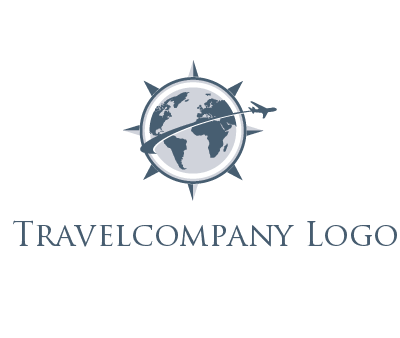 globe with swoosh and airplane in spiky circle