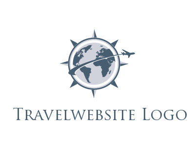 globe with swoosh and airplane in spiky circle