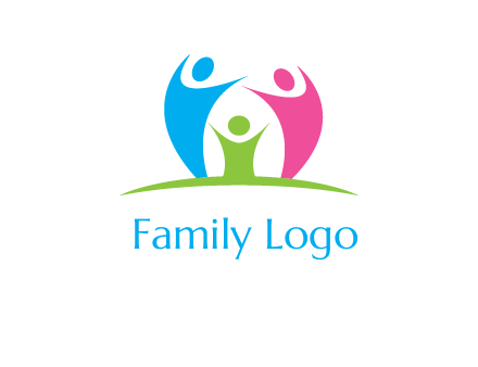 happy family with hands up symbol