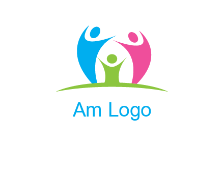 happy family with hands up symbol