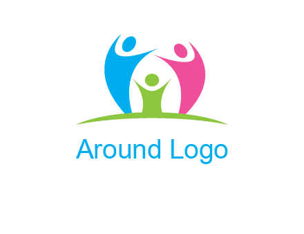 happy family with hands up symbol