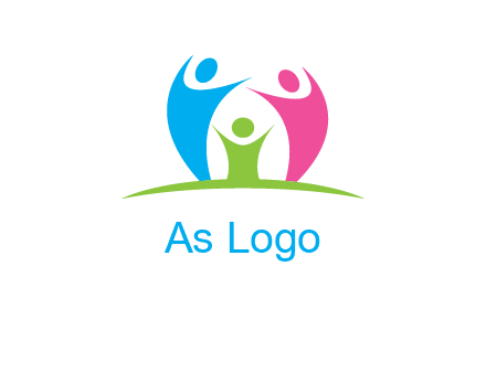 happy family with hands up symbol