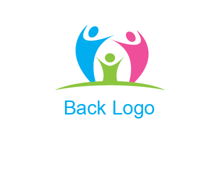happy family with hands up symbol