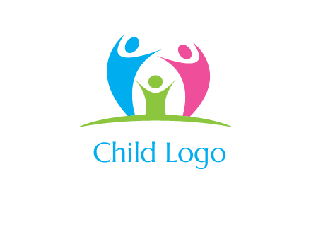happy family with hands up symbol