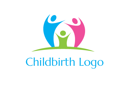 happy family with hands up symbol