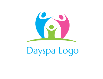 happy family with hands up symbol