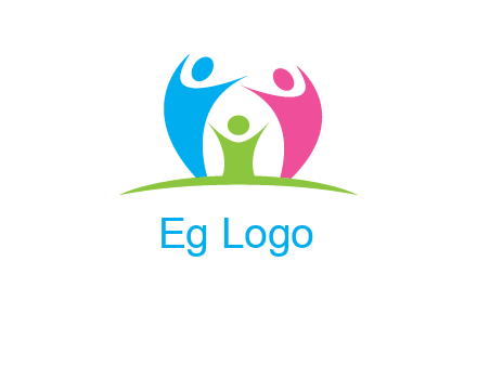 happy family with hands up symbol