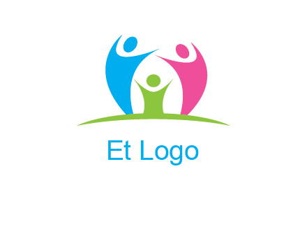 happy family with hands up symbol