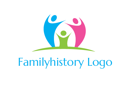 happy family with hands up symbol