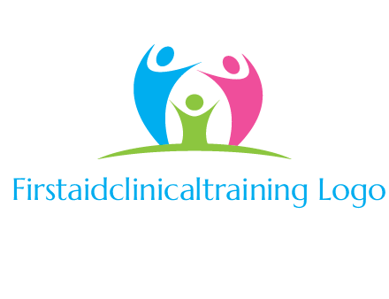 happy family with hands up symbol