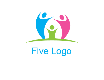 happy family with hands up symbol