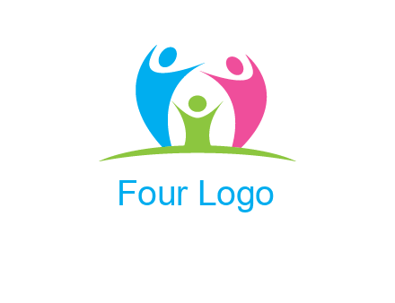 happy family with hands up symbol