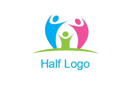 happy family with hands up symbol